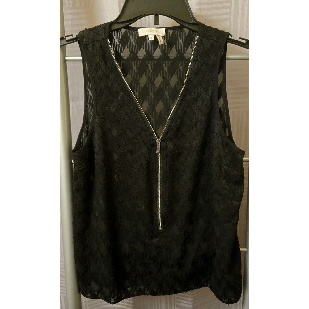 1. STATE Women's Black Zip V-Neck Sleeveless Top Size S